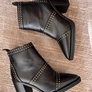 Chic Black Ankle Boots with Gold Studs